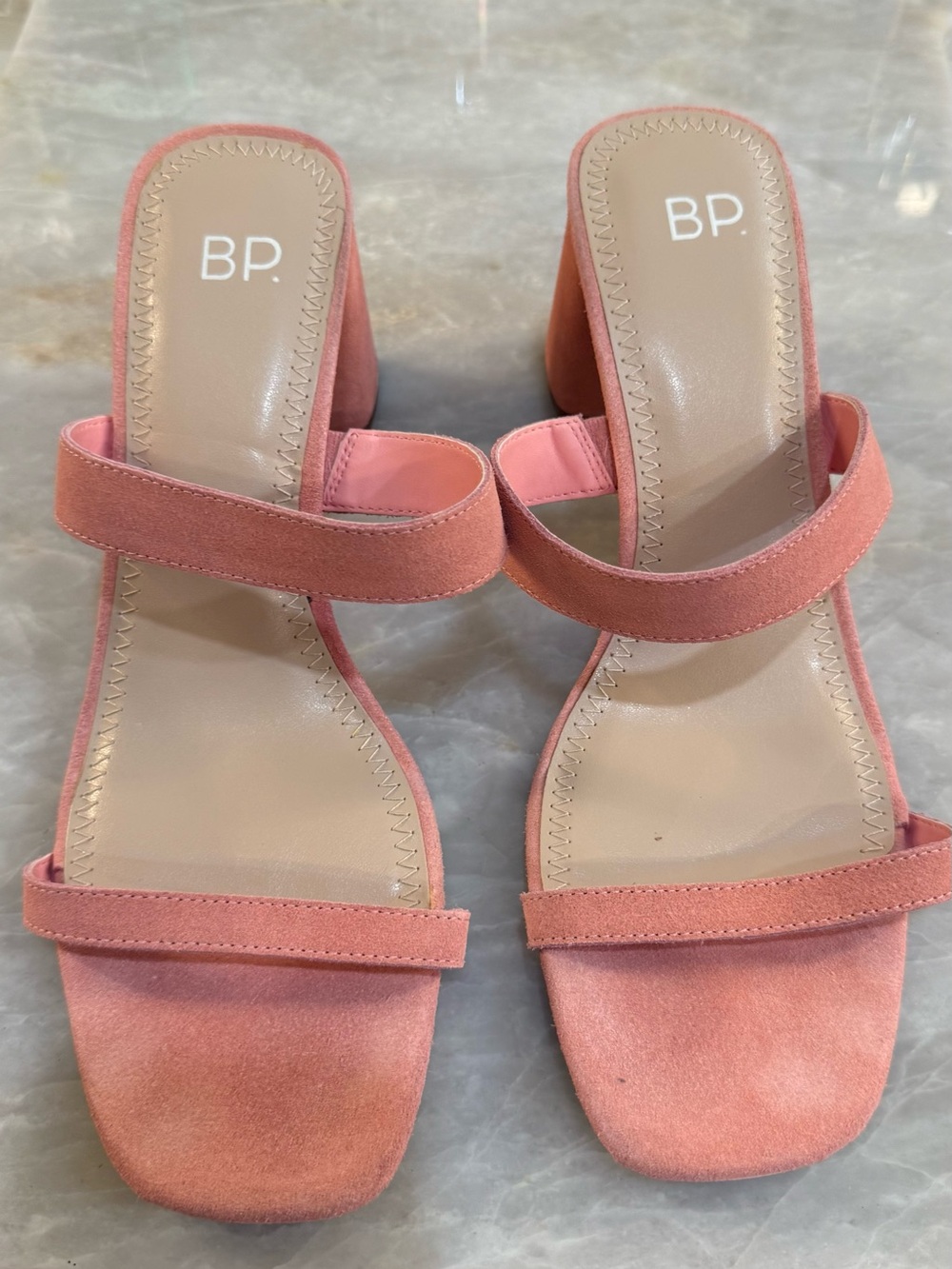 bp Coral Pink Suede Strappy Block Heel Sandals